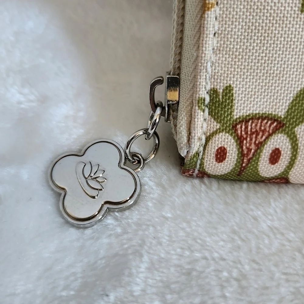 Lily Bloom Forest Owl Fox Porcupine Tan Green Zip Around Wallet
